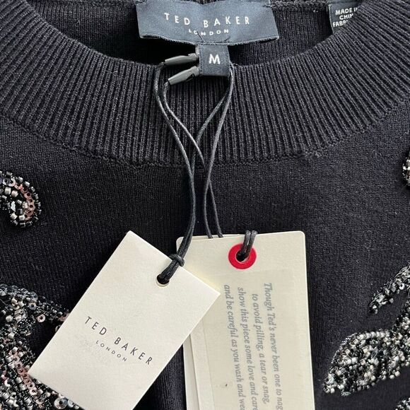 Ted Baker London Hazlie Beaded Sequin Sweater Black Silver M NWT - Picture 6 of 8